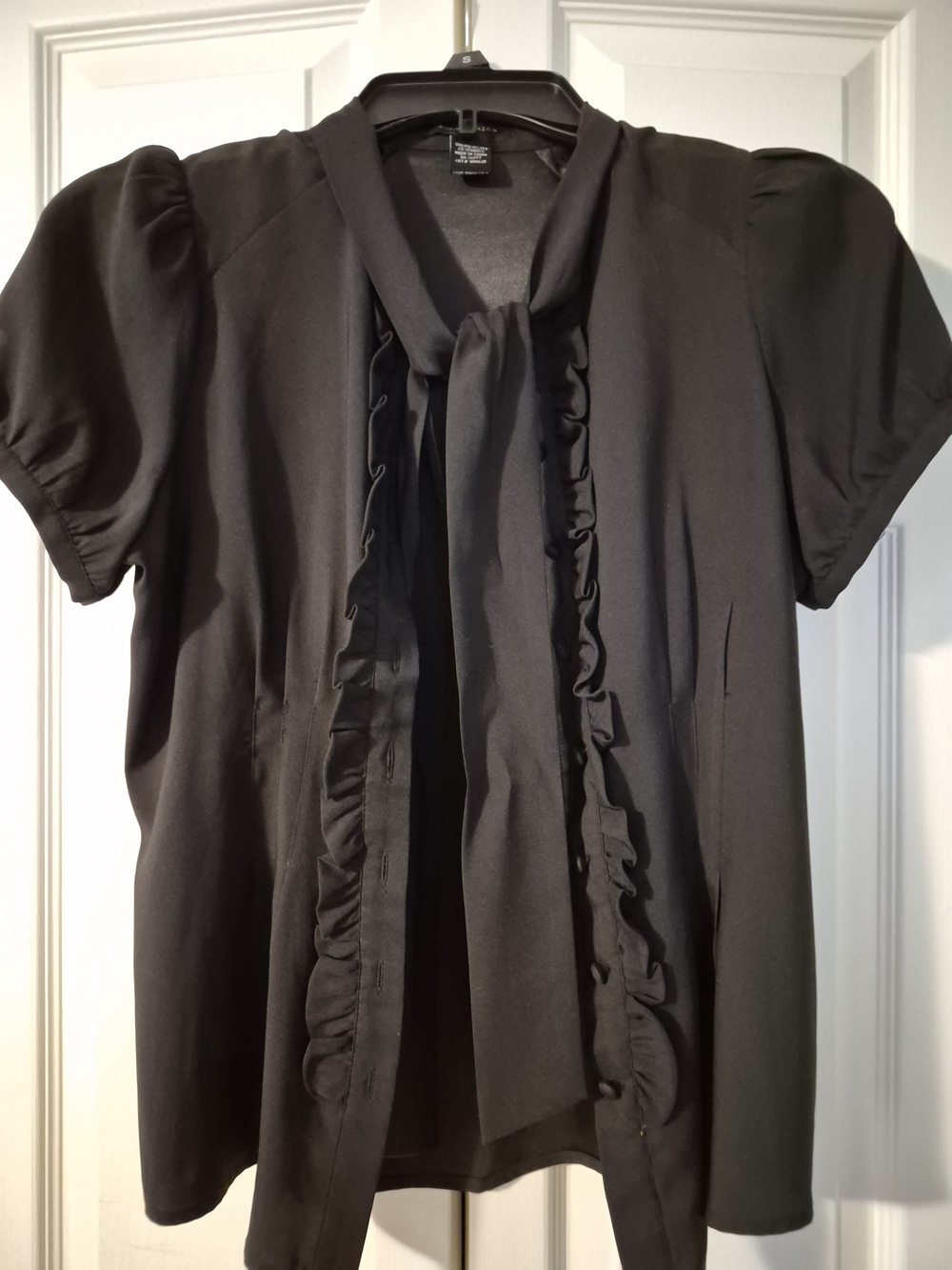 BCBGMaxAzria Black Ruffle Tie-Neck Top